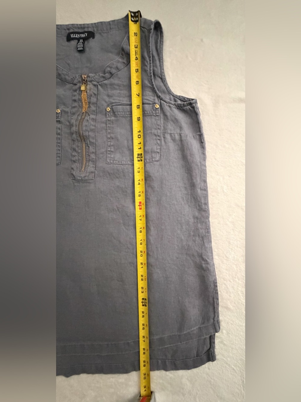 Ellen Tracy Gray Sleeveless Linen Tunic High Low Tank Top - Picture 5 of 14